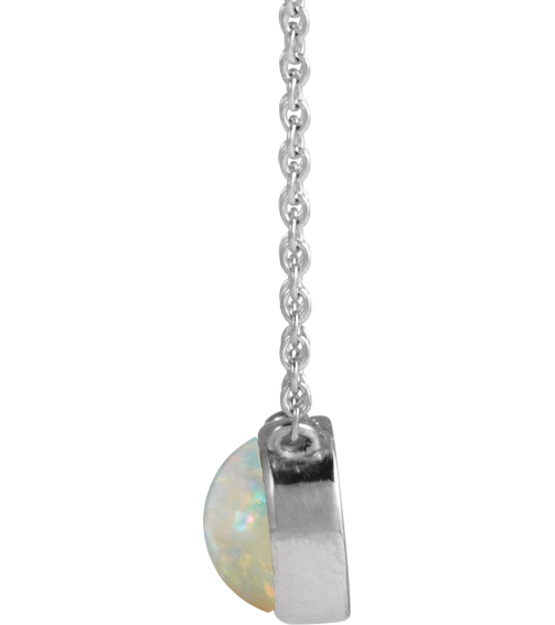 88692 Necklace Set Sterling Silver Round Natural White Opal 6Mm 0 Ct 18 In Polished Natural White Opal Cabochon Bezel-Set Necklace
