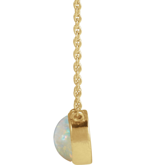 88692 Necklace Set 14K Yellow Round Natural White Opal 6Mm 0 Ct 18 In Polished Natural White Opal Cabochon Bezel-Set Necklace