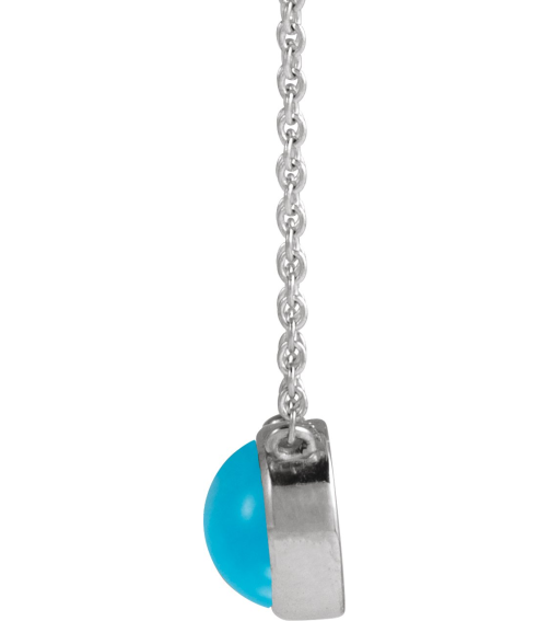 88692 Necklace Set Sterling Silver Round Natural Turquoise 6Mm 0 Ct 18 In Polished Natural Turquoise Cabochon Bezel-Set Necklace