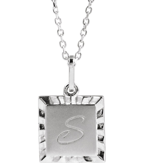 88724 Necklace 14K White 16.3 X 10 Mm 16-18 In Polished Engravable Sunburst Necklace