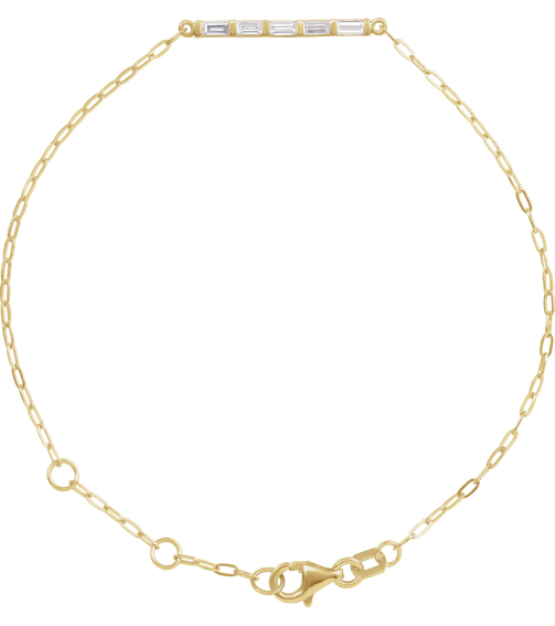 Brc972 Bracelet 14K Yellow Set Natural Diamond Straight Baguette 3 X 1.5 Mm 23.5 X 2.1 Mm 6-7 12 In Si2-Si3, Ghi Polished 13 Ctw Natural Diamond 5 Stone Bar Bracelet
