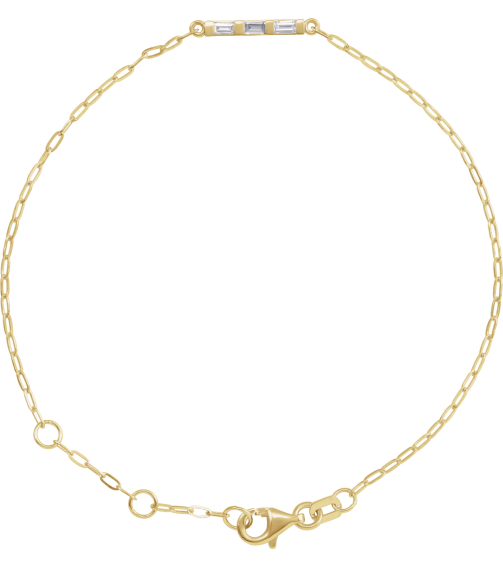 Brc972 Bracelet 14K Yellow Set Natural Diamond Straight Baguette 3 X 1.5 Mm 16 X 3.1 Mm 6-7 12 In Si2-Si3, Ghi Polished 16 Ctw Natural Diamond 3 Stone Bar Bracelet