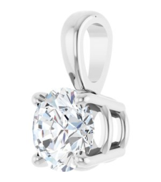 28392 Pendant Set 14K White Round Lab-Grown Diamond 5Mm 12 Ct Si1-Si2, Gh Polished 12 Ct Lab-Grown Diamond 4-Prong Solitaire Pendant