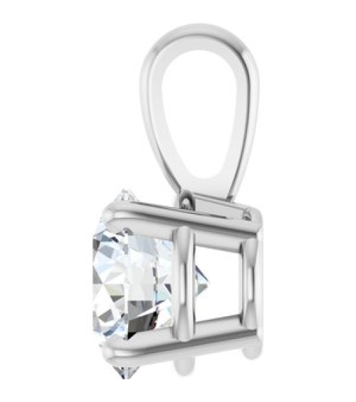 28392 Pendant Set 14K White Round Lab-Grown Diamond 6Mm 34 Ct Si1-Si2, Gh Polished 34 Ct Lab-Grown Diamond 4-Prong Solitaire Pendant