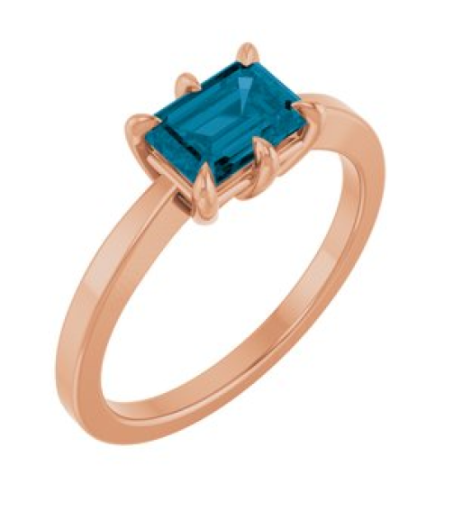 72438 Ring Set 14K Rose Natural London Blue Topaz Emerald 7 X 5 Mm Polished Natural London Blue Topaz 6-Prong Solitaire Ring