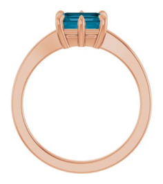 72438 Ring Set 14K Rose Natural London Blue Topaz Emerald 7 X 5 Mm Polished Natural London Blue Topaz 6-Prong Solitaire Ring