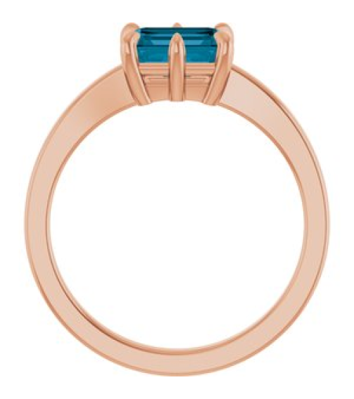 72438 Ring Set 14K Rose Natural London Blue Topaz Emerald 7 X 5 Mm Polished Natural London Blue Topaz 6-Prong Solitaire Ring