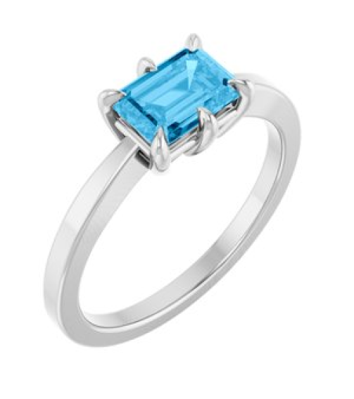 72438 Ring Set 14K White Natural Swiss Blue Topaz Emerald 7 X 5 Mm Polished Natural Swiss Blue Topaz 6-Prong Solitaire Ring