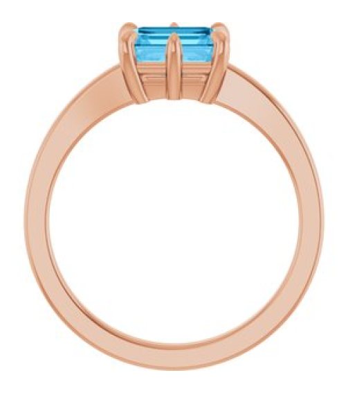 72438 Ring Set 14K Rose Natural Swiss Blue Topaz Emerald 7 X 5 Mm Polished Natural Swiss Blue Topaz 6-Prong Solitaire Ring