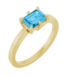 72438 Ring Set 14K Yellow Natural Swiss Blue Topaz Emerald 7 X 5 Mm Polished Natural Swiss Blue Topaz 6-Prong Solitaire Ring
