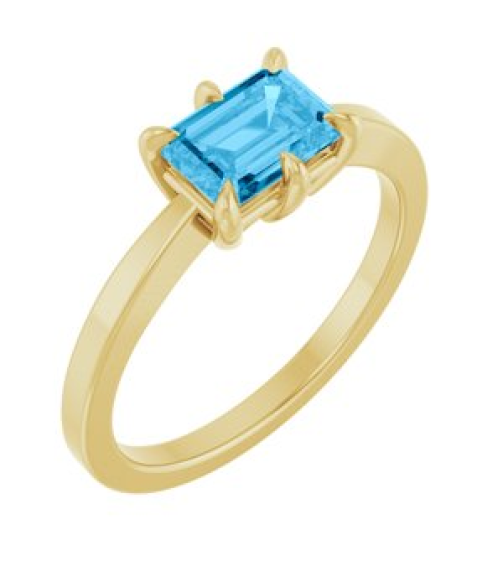 72438 Ring Set 14K Yellow Natural Swiss Blue Topaz Emerald 7 X 5 Mm Polished Natural Swiss Blue Topaz 6-Prong Solitaire Ring