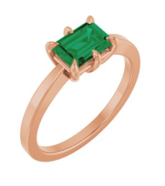 72438 Ring Set 14K Rose Lab-Grown Emerald Emerald 7 X 5 Mm Polished 6-Prong Solitaire Ring