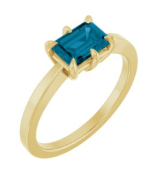 72438 Ring Set 14K Yellow Natural London Blue Topaz Emerald 7 X 5 Mm Polished Natural London Blue Topaz 6-Prong Solitaire Ring
