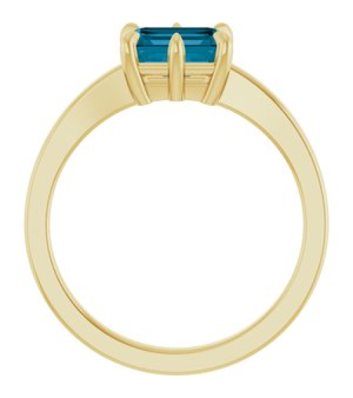 72438 Ring Set 14K Yellow Natural London Blue Topaz Emerald 7 X 5 Mm Polished Natural London Blue Topaz 6-Prong Solitaire Ring