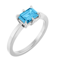 72438 Ring Set Platinum Natural Swiss Blue Topaz Emerald 7 X 5 Mm Polished Natural Swiss Blue Topaz 6-Prong Solitaire Ring