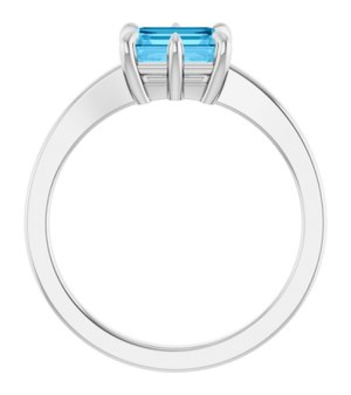 72438 Ring Set Platinum Natural Swiss Blue Topaz Emerald 7 X 5 Mm Polished Natural Swiss Blue Topaz 6-Prong Solitaire Ring