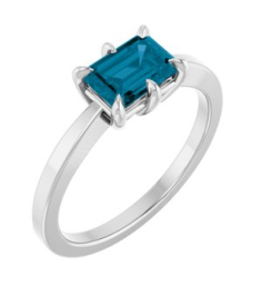 72438 Ring Set Sterling Silver Natural London Blue Topaz Emerald 7 X 5 Mm Polished Natural London Blue Topaz 6-Prong Solitaire Ring