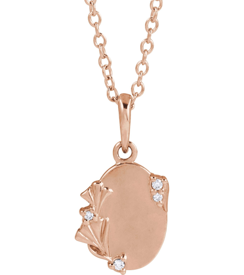 88725 Necklace Set 14K Rose Round Natural Diamond 1.2Mm 0.025 Ctw Natural Diamond I1, G-H 18 In Polished .025 Ctw Natural Diamond Engravable Necklace