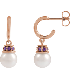 88716 Earring Set Cultured Freshwater Pearl Pearl 7-7.5 Mm 14K Rose Lab-Grown Purple Sapphire Pair Friction Backs Included Polished Cultured Pearl And Lab-Grown Purple Sapphire Earrings