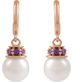 88716 Earring Set Cultured Freshwater Pearl Pearl 7-7.5 Mm 14K Rose Lab-Grown Purple Sapphire Pair Friction Backs Included Polished Cultured Pearl And Lab-Grown Purple Sapphire Earrings
