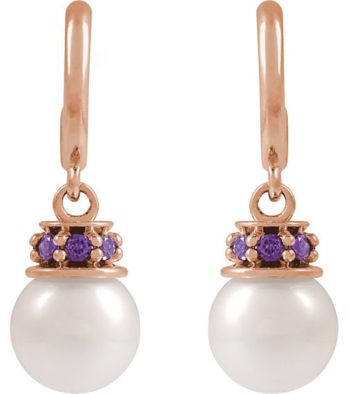 88716 Earring Set Cultured Freshwater Pearl Pearl 7-7.5 Mm 14K Rose Lab-Grown Purple Sapphire Pair Friction Backs Included Polished Cultured Pearl And Lab-Grown Purple Sapphire Earrings