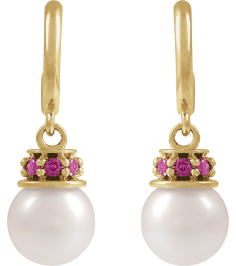 88716 Earring Set Cultured Freshwater Pearl Pearl 7-7.5 Mm 14K Yellow Natural Pink Tourmaline Pair Friction Backs Included Polished Cultured Pearl And Natural Pink Tourmaline Earrings