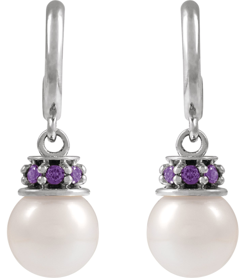88716 Earring Set Cultured Freshwater Pearl Pearl 7-7.5 Mm Sterling Silver Lab-Grown Purple Sapphire Pair Friction Backs Included Polished Cultured Pearl And Lab-Grown Purple Sapphire Earrings