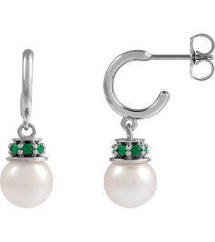 88716 Earring Set Cultured Freshwater Pearl Pearl 7-7.5 Mm Platinum Natural Tsavorite Garnet Pair Friction Backs Included Polished Cultured Pearl And Natural Tsavorite Garnet Earrings