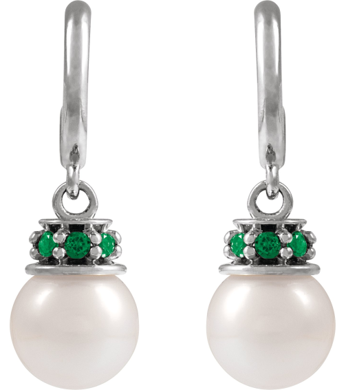 88716 Earring Set Cultured Freshwater Pearl Pearl 7-7.5 Mm Platinum Natural Tsavorite Garnet Pair Friction Backs Included Polished Cultured Pearl And Natural Tsavorite Garnet Earrings