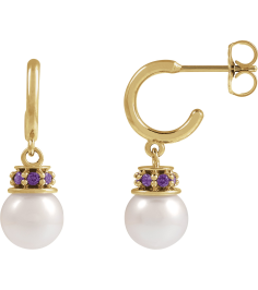 88716 Earring Set Cultured Freshwater Pearl Pearl 7-7.5 Mm 14K Yellow Lab-Grown Purple Sapphire Pair Friction Backs Included Polished Cultured Pearl And Lab-Grown Purple Sapphire Earrings