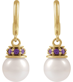 88716 Earring Set Cultured Freshwater Pearl Pearl 7-7.5 Mm 14K Yellow Lab-Grown Purple Sapphire Pair Friction Backs Included Polished Cultured Pearl And Lab-Grown Purple Sapphire Earrings
