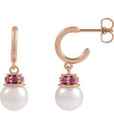 88716 Earring Set Cultured Freshwater Pearl Pearl 7-7.5 Mm 14K Rose Natural Pink Tourmaline Pair Friction Backs Included Polished Cultured Pearl And Natural Pink Tourmaline Earrings