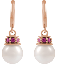 88716 Earring Set Cultured Freshwater Pearl Pearl 7-7.5 Mm 14K Rose Natural Pink Tourmaline Pair Friction Backs Included Polished Cultured Pearl And Natural Pink Tourmaline Earrings
