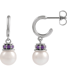 88716 Earring Set Cultured Freshwater Pearl Pearl 7-7.5 Mm 14K White Lab-Grown Purple Sapphire Pair Friction Backs Included Polished Cultured Pearl And Lab-Grown Purple Sapphire Earrings