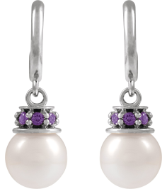88716 Earring Set Cultured Freshwater Pearl Pearl 7-7.5 Mm 14K White Lab-Grown Purple Sapphire Pair Friction Backs Included Polished Cultured Pearl And Lab-Grown Purple Sapphire Earrings