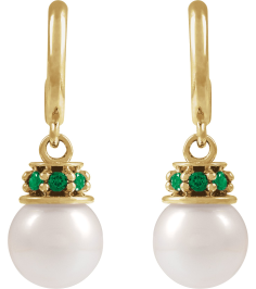 88716 Earring Set Cultured Freshwater Pearl Pearl 7-7.5 Mm 14K Yellow Natural Tsavorite Garnet Pair Friction Backs Included Polished Cultured Pearl And Natural Tsavorite Garnet Earrings