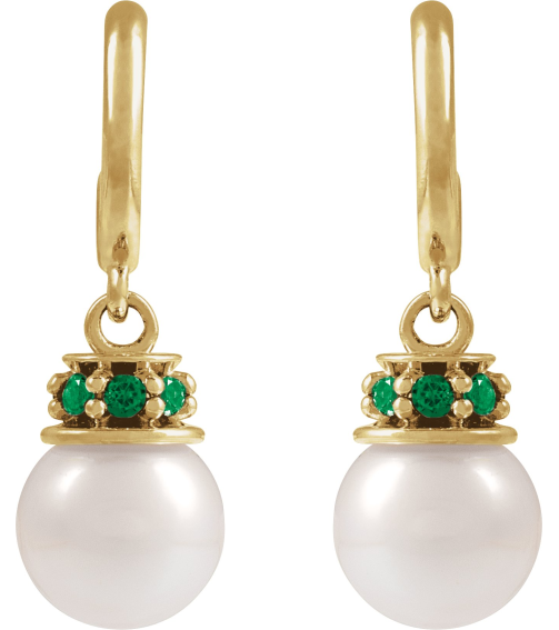 88716 Earring Set Cultured Freshwater Pearl Pearl 7-7.5 Mm 14K Yellow Natural Tsavorite Garnet Pair Friction Backs Included Polished Cultured Pearl And Natural Tsavorite Garnet Earrings