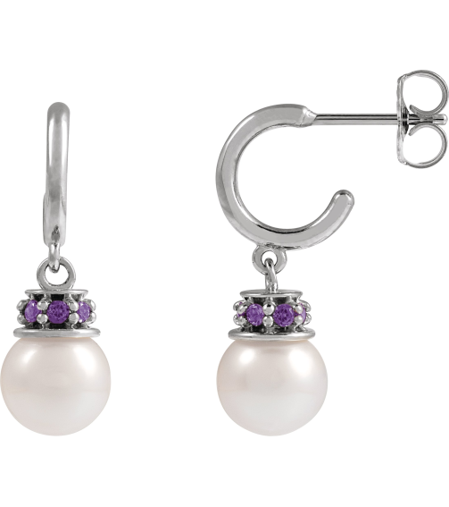 88716 Earring Set Cultured Freshwater Pearl Pearl 7-7.5 Mm Platinum Lab-Grown Purple Sapphire Pair Friction Backs Included Polished Cultured Pearl And Lab-Grown Purple Sapphire Earrings