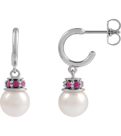 88716 Earring Set Cultured Freshwater Pearl Pearl 7-7.5 Mm Platinum Natural Pink Tourmaline Pair Friction Backs Included Polished Cultured Pearl And Natural Pink Tourmaline Earrings