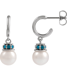 88716 Earring Set Cultured Freshwater Pearl Pearl 7-7.5 Mm Platinum Natural London Blue Topaz Pair Friction Backs Included Polished Cultured Pearl And Natural London Blue Topaz Earrings