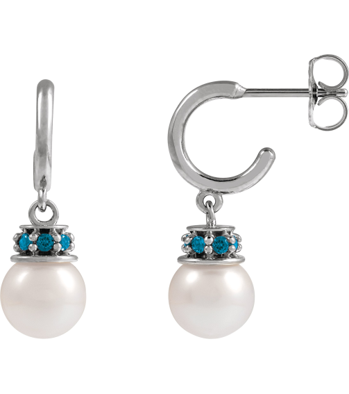 88716 Earring Set Cultured Freshwater Pearl Pearl 7-7.5 Mm Platinum Natural London Blue Topaz Pair Friction Backs Included Polished Cultured Pearl And Natural London Blue Topaz Earrings