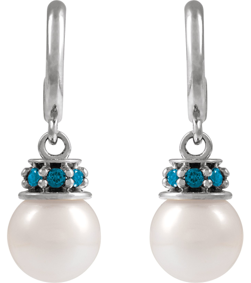 88716 Earring Set Cultured Freshwater Pearl Pearl 7-7.5 Mm Platinum Natural London Blue Topaz Pair Friction Backs Included Polished Cultured Pearl And Natural London Blue Topaz Earrings