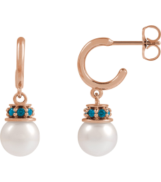 88716 Earring Set Cultured Freshwater Pearl Pearl 7-7.5 Mm 14K Rose Natural London Blue Topaz Pair Friction Backs Included Polished Cultured Pearl And Natural London Blue Topaz Earrings