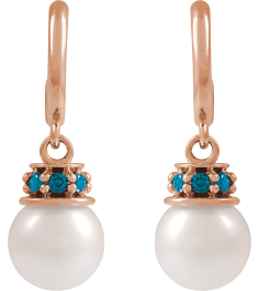 88716 Earring Set Cultured Freshwater Pearl Pearl 7-7.5 Mm 14K Rose Natural London Blue Topaz Pair Friction Backs Included Polished Cultured Pearl And Natural London Blue Topaz Earrings