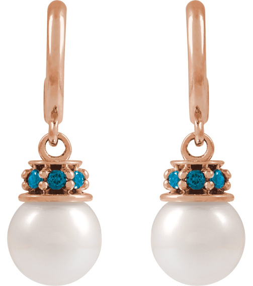 88716 Earring Set Cultured Freshwater Pearl Pearl 7-7.5 Mm 14K Rose Natural London Blue Topaz Pair Friction Backs Included Polished Cultured Pearl And Natural London Blue Topaz Earrings
