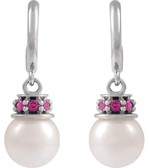 88716 Earring Set Cultured Freshwater Pearl Pearl 7-7.5 Mm Sterling Silver Natural Pink Tourmaline Pair Friction Backs Included Polished Cultured Pearl And Natural Pink Tourmaline Earrings