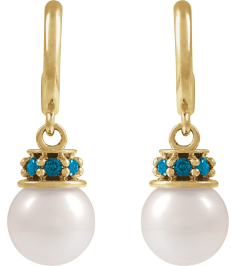 88716 Earring Set Cultured Freshwater Pearl Pearl 7-7.5 Mm 14K Yellow Natural London Blue Topaz Pair Friction Backs Included Polished Cultured Pearl And Natural London Blue Topaz Earrings