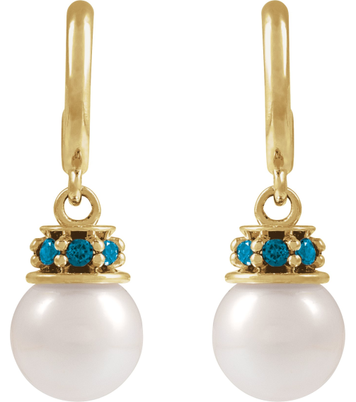 88716 Earring Set Cultured Freshwater Pearl Pearl 7-7.5 Mm 14K Yellow Natural London Blue Topaz Pair Friction Backs Included Polished Cultured Pearl And Natural London Blue Topaz Earrings
