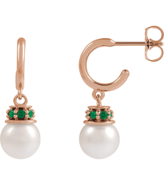88716 Earring Set Cultured Freshwater Pearl Pearl 7-7.5 Mm 14K Rose Natural Tsavorite Garnet Pair Friction Backs Included Polished Cultured Pearl And Natural Tsavorite Garnet Earrings