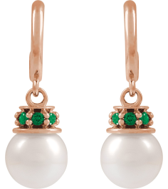88716 Earring Set Cultured Freshwater Pearl Pearl 7-7.5 Mm 14K Rose Natural Tsavorite Garnet Pair Friction Backs Included Polished Cultured Pearl And Natural Tsavorite Garnet Earrings